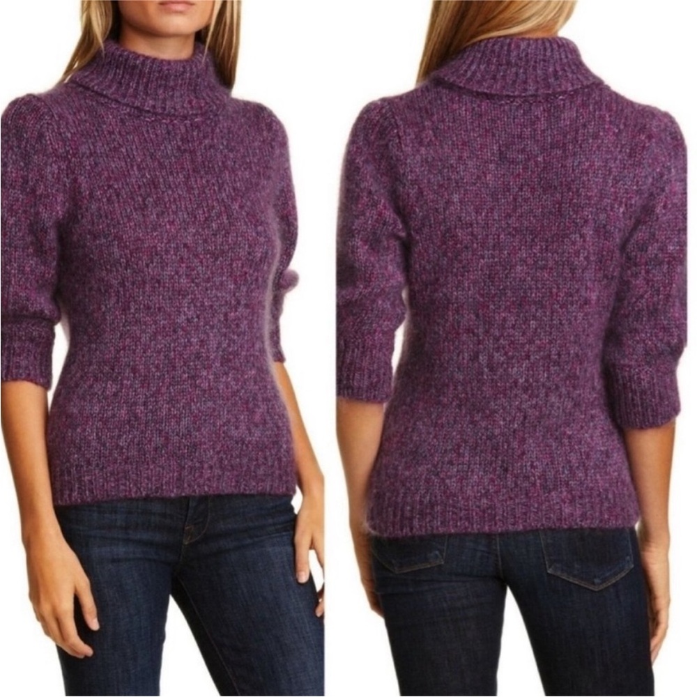 Lewit Turtleneck Purple Elbow Sleeve Mohair & Silk Blouse Sweater Size L